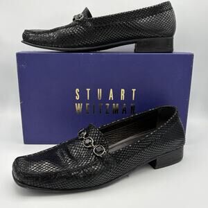 Stuart Weitzman Women’s Black Leather Loafers Rocks Serpentine Flats Size 9N